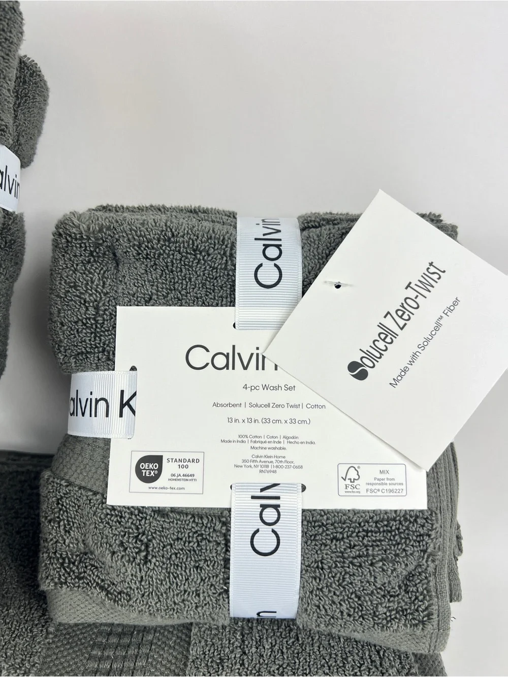 Calvin Klein Bath Towel Set Empower Dark Gray Plush Cotton Zero Twist 8 Pc NEW